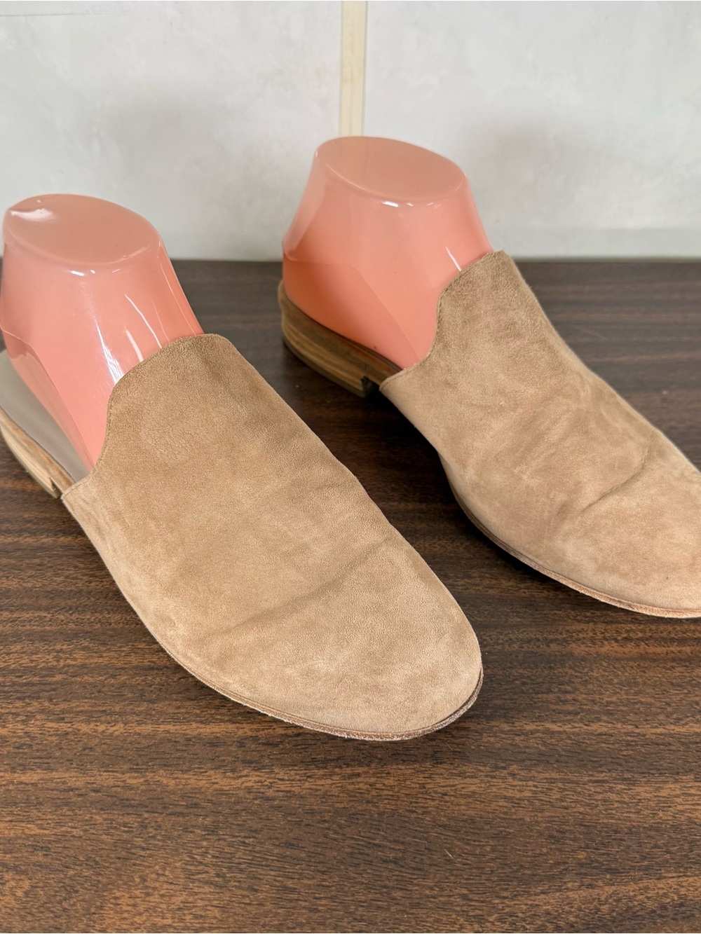 Eileen Fisher Suede Mules Size 9 Flats Tan Nude Round Toe Leather Neutral